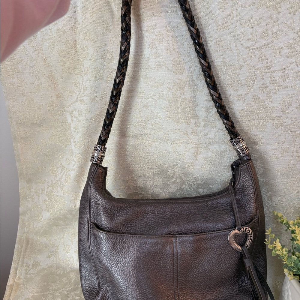 Brighton Barbados Pewter Pebbled Leather Hobo Bag with Heart Charms - Picture 3 of 16